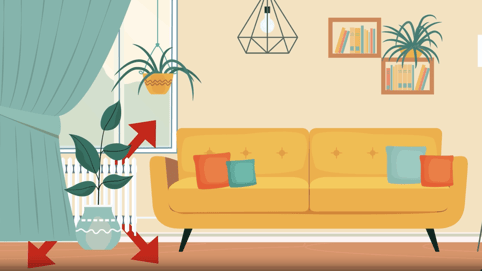 Illustration d’un radiateur masqué par un rideau et une plante