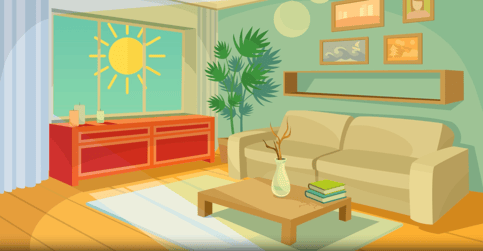 Illustration d’un salon chauffé par le soleil qui entre par la fenêtre